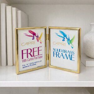 Vintage Capri Solid Brass Double Photo Frame Gold Tabletop Wall Hanging 2.5"